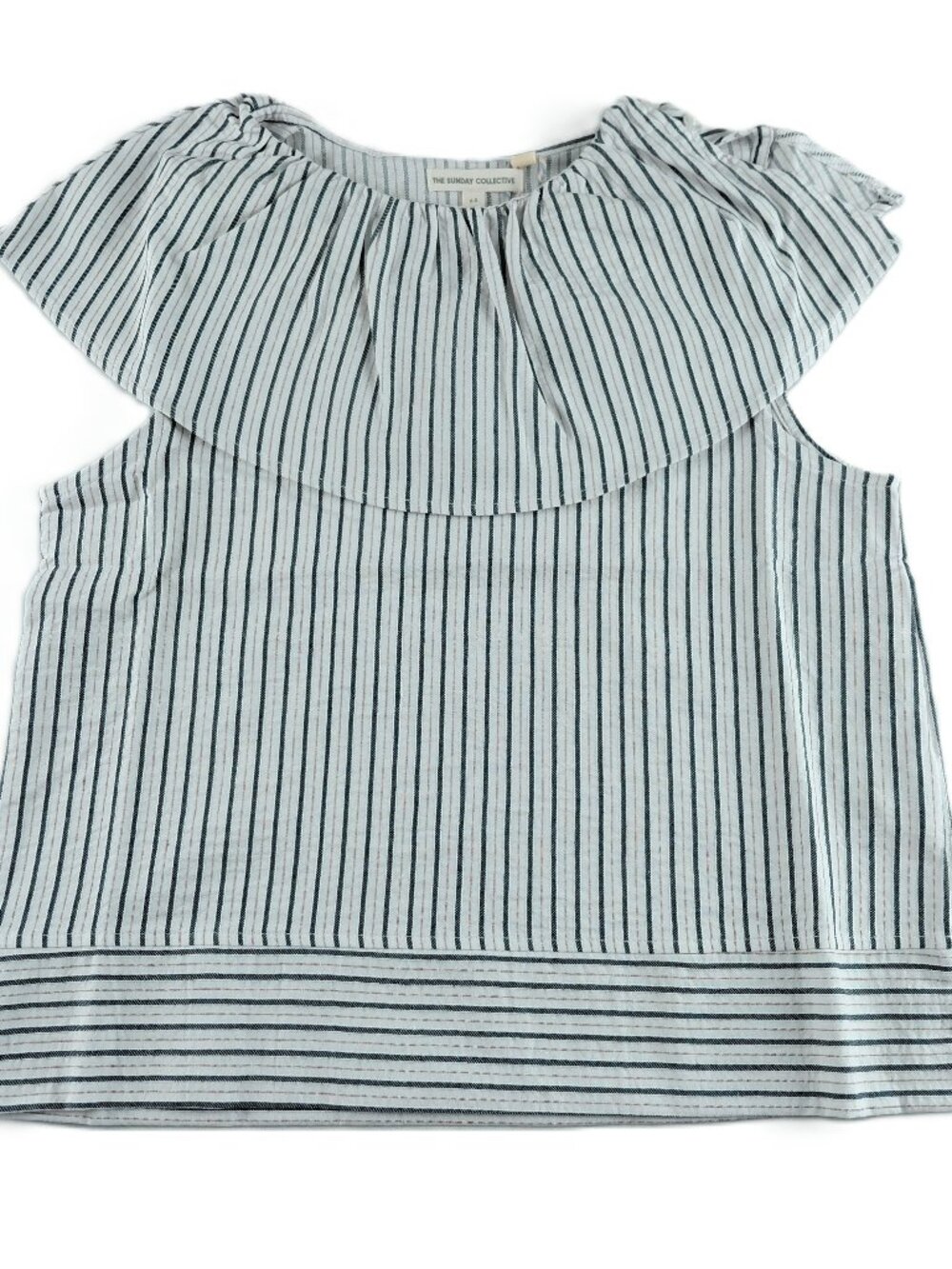 The Sunday Collective Ruffle Neck Sleeveless Top Kids Size 8-9Y White Striped